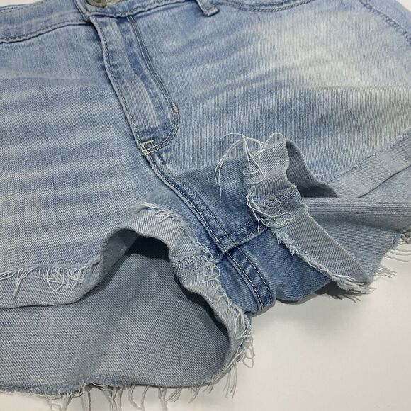 Hollister Short-Short High Rise Cut-Off Raw Hem Light Wash Denim Jean Size 11/30 - Picture 3 of 8
